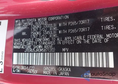 2021 Toyota 4Runner Trd Off Road Premium from USA, damaged, VIN JTERU5JR0M5871202